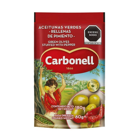 ACEITUNAS VERDES C/PIMIENTO DOYPACK 180G CARBONELL